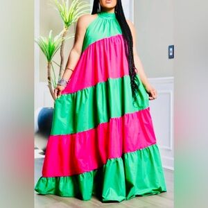Pink and Green color block maxi, can be styled in many ways. Wardrobe staple👌🔥
